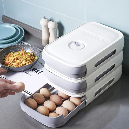 Drawer Type Refrigerator Egg Storage Box with Overlapping Compartments and Breathable Mesh Design