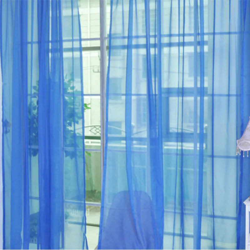 Modern transparent tulle curtains in solid colours with rod pocket hanging system