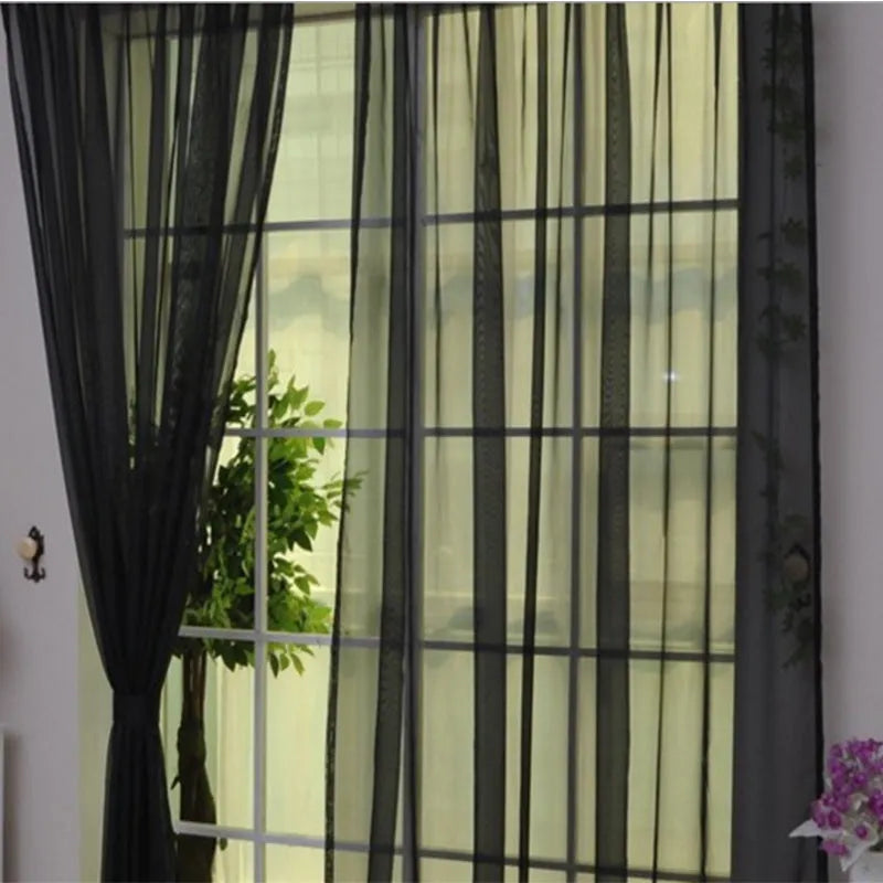 Modern transparent tulle curtains in solid colours with rod pocket hanging system