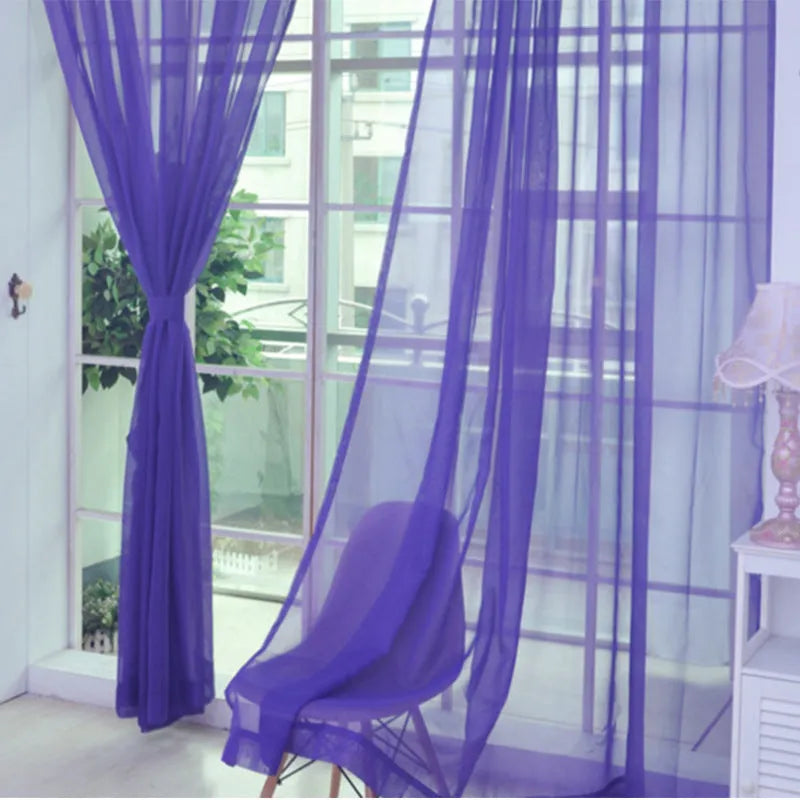 Modern transparent tulle curtains in solid colours with rod pocket hanging system