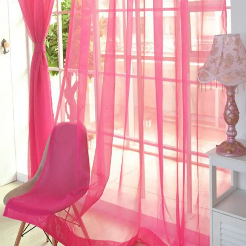 Modern transparent tulle curtains in solid colours with rod pocket hanging system