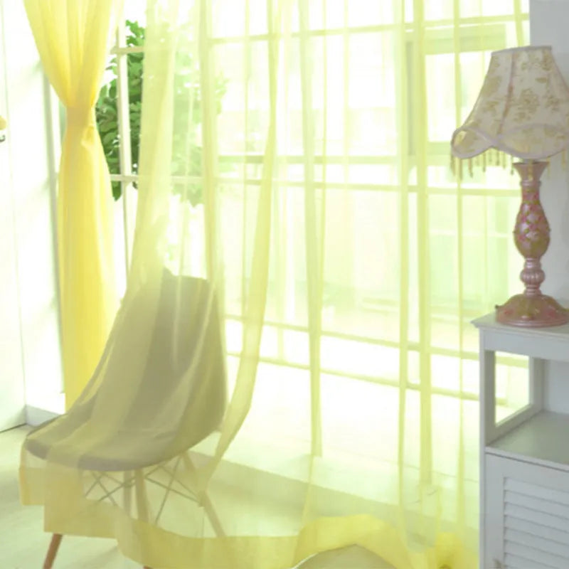 Modern transparent tulle curtains in solid colours with rod pocket hanging system