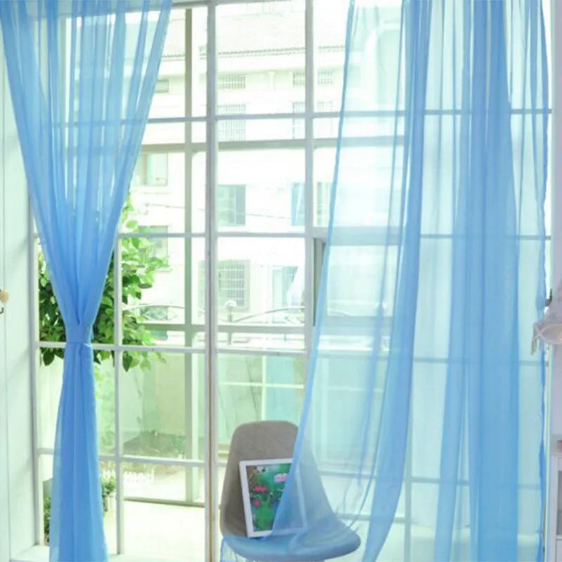 Modern transparent tulle curtains in solid colours with rod pocket hanging system