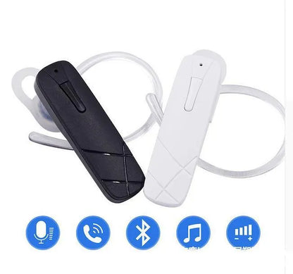 Black Bluetooth wireless stereo headset with earplug design showing compact form factor
