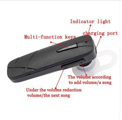 Black Bluetooth wireless stereo headset with earplug design showing compact form factor