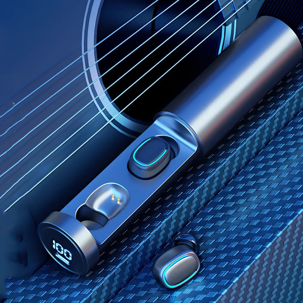 Mini portable pull-out Bluetooth headset in charging case with multiple colour options
