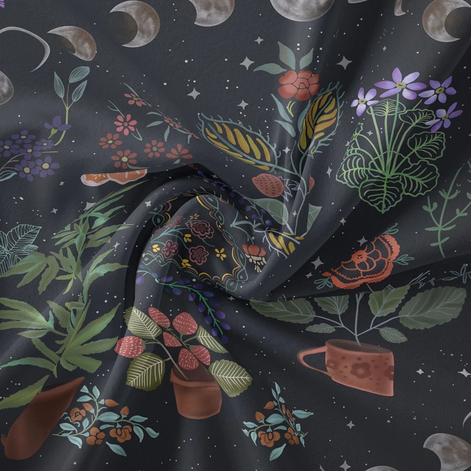 Moon phase and tarot design polyester wall tapestry measuring 150x200cm with machine-woven edges