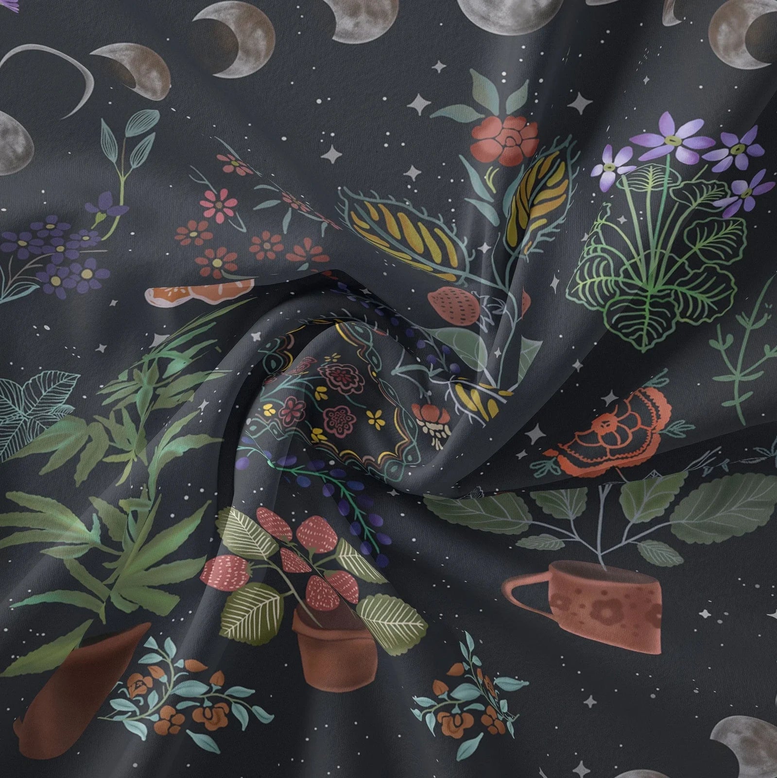 Moon phase and tarot design polyester wall tapestry measuring 150x200cm with machine-woven edges