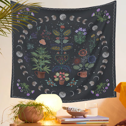 Moon phase and tarot design polyester wall tapestry measuring 150x200cm with machine-woven edges
