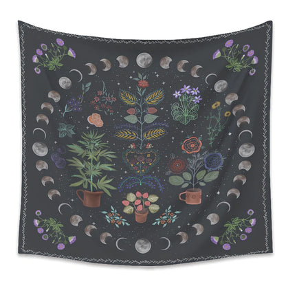 Moon phase and tarot design polyester wall tapestry measuring 150x200cm with machine-woven edges
