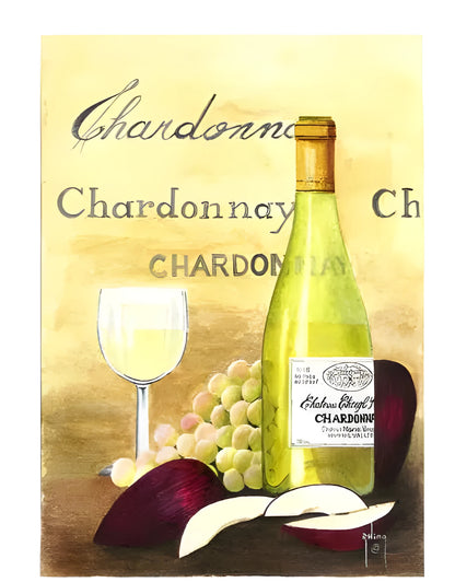 DIY digital painting kit for Apple And Chardonnay artwork on linen canvas with brushes and paints.