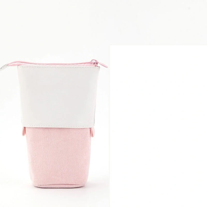 Stylish corduroy retractable pencil case in various colours
