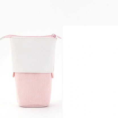 Stylish corduroy retractable pencil case in various colours