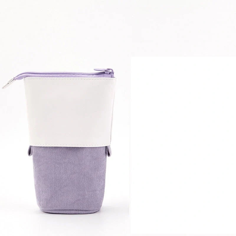 Stylish corduroy retractable pencil case in various colours