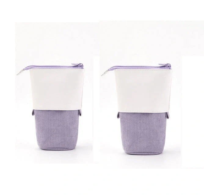 Stylish corduroy retractable pencil case in various colours