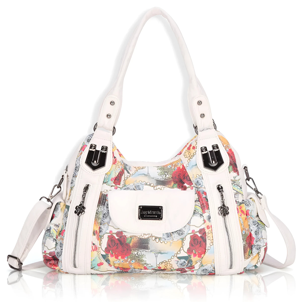 White women's PU leather handbag with dumpling style and horizontal square design