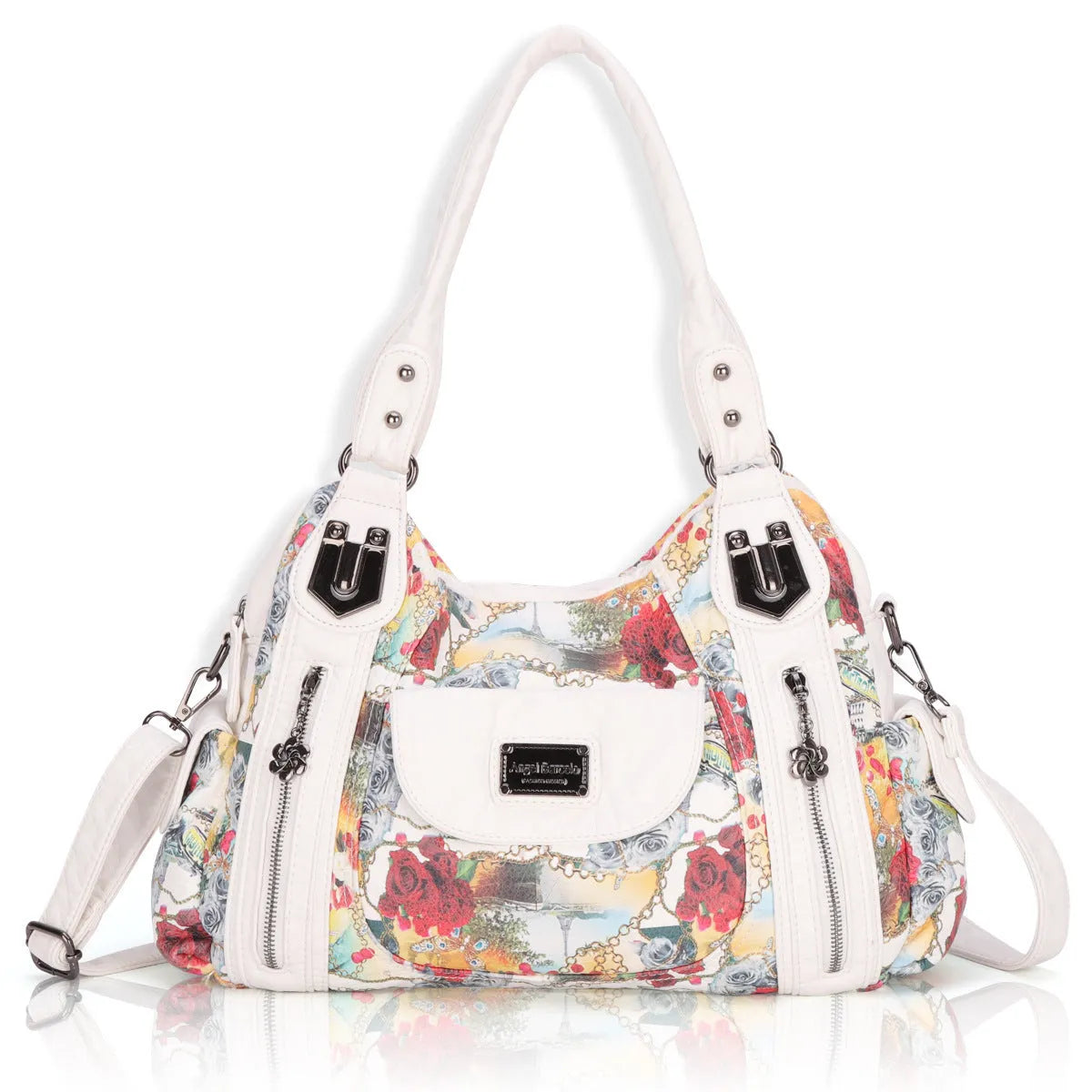 White women's PU leather handbag with dumpling style and horizontal square design