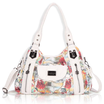 White women's PU leather handbag with dumpling style and horizontal square design