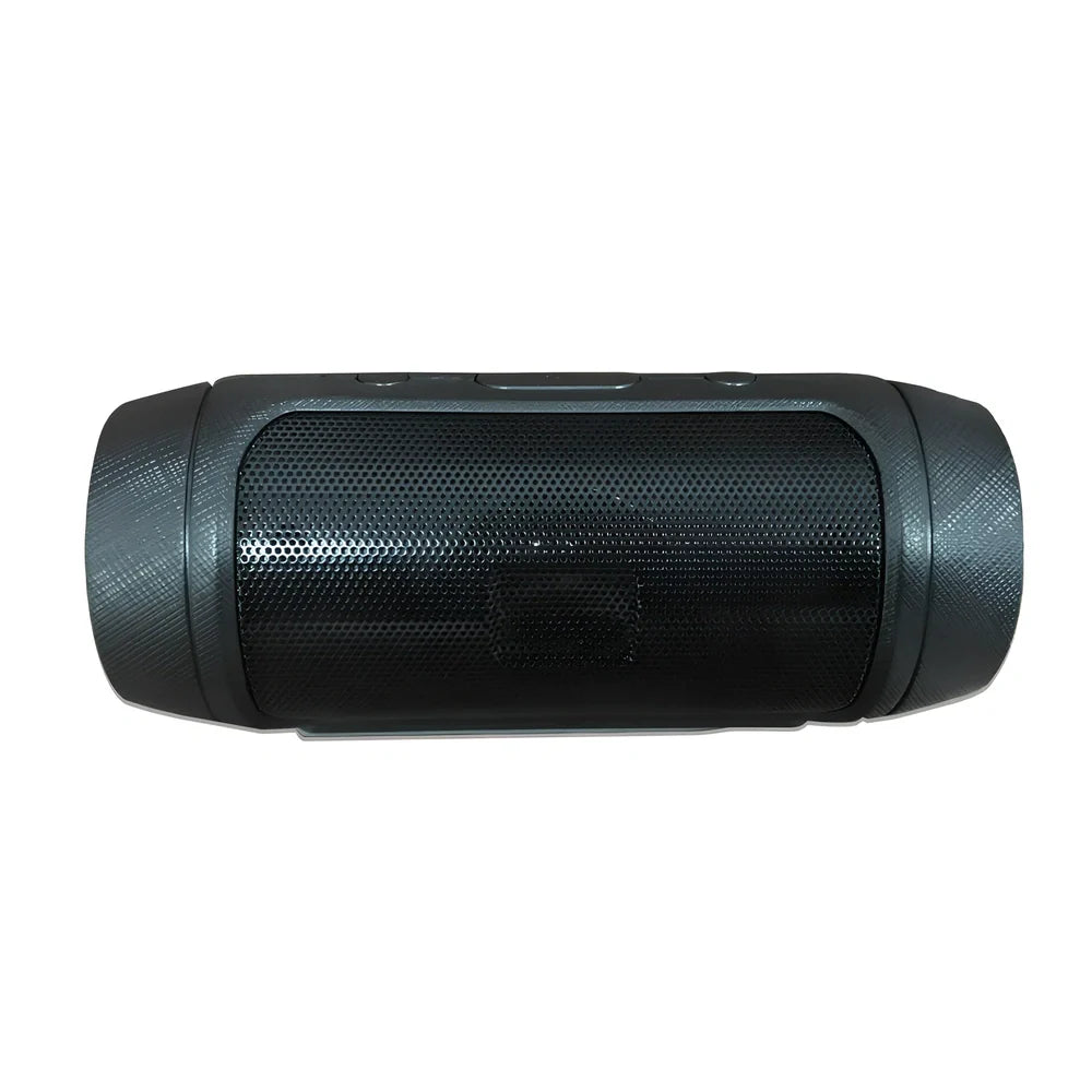 Compact blue Bluetooth speaker with USB charging port and control buttons