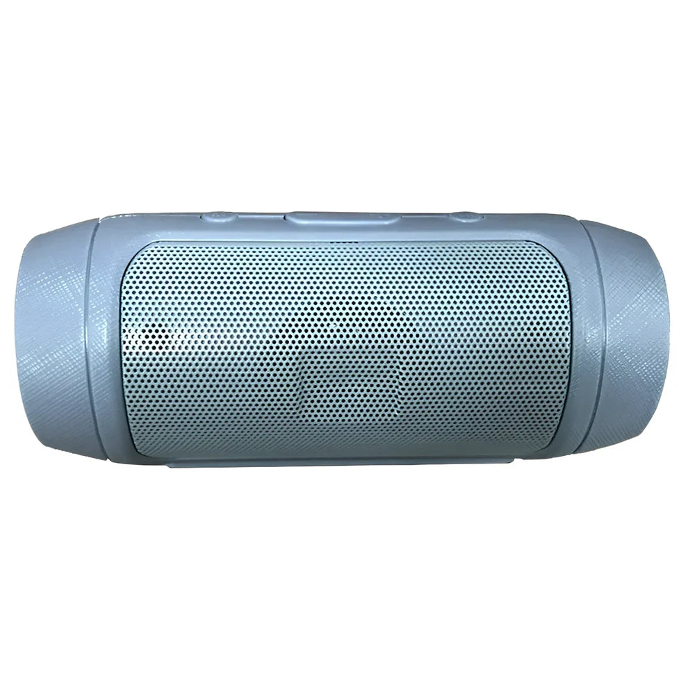 Compact blue Bluetooth speaker with USB charging port and control buttons