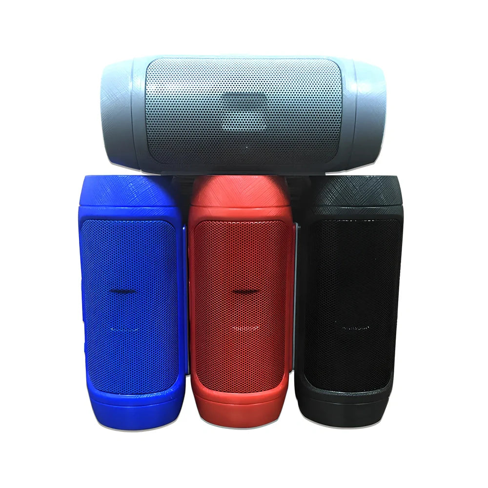 Compact blue Bluetooth speaker with USB charging port and control buttons