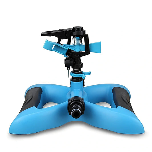 Blue plastic butterfly base rotating garden sprinkler covering 240x190cm with 12cm height, 320g weight