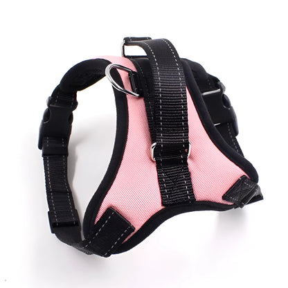 Nylon adjustable dog chest harness with sponge cushion, one-key lock and reflective design in blue, black, red and other colours
