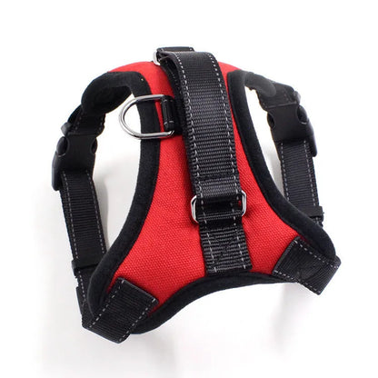 Nylon adjustable dog chest harness with sponge cushion, one-key lock and reflective design in blue, black, red and other colours