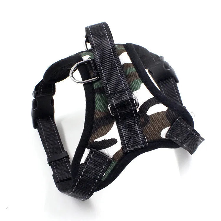 Nylon adjustable dog chest harness with sponge cushion, one-key lock and reflective design in blue, black, red and other colours