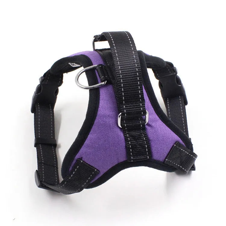 Nylon adjustable dog chest harness with sponge cushion, one-key lock and reflective design in blue, black, red and other colours