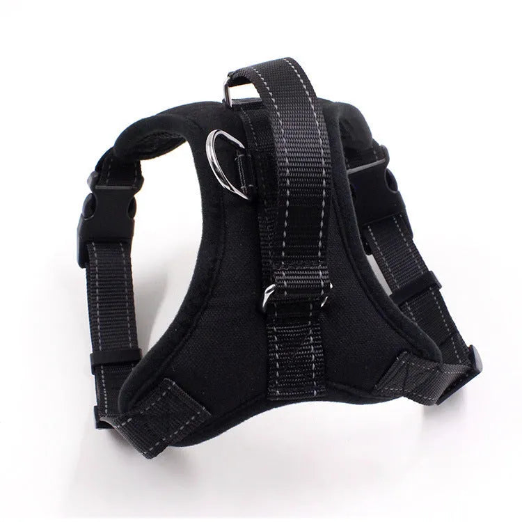 Nylon adjustable dog chest harness with sponge cushion, one-key lock and reflective design in blue, black, red and other colours