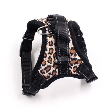 Nylon adjustable dog chest harness with sponge cushion, one-key lock and reflective design in blue, black, red and other colours