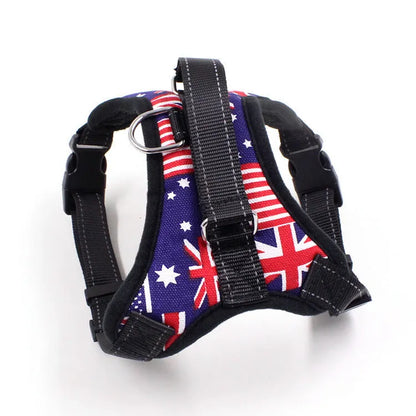 Nylon adjustable dog chest harness with sponge cushion, one-key lock and reflective design in blue, black, red and other colours