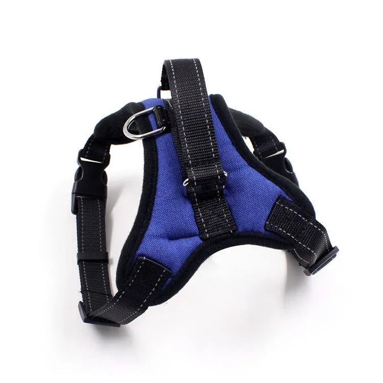 Nylon adjustable dog chest harness with sponge cushion, one-key lock and reflective design in blue, black, red and other colours
