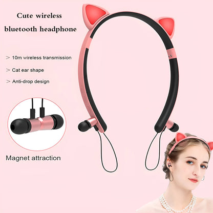 LED glowing cat ear Bluetooth headphones with microphone, detachable earmuffs, 17.5 x 2 x 20 cm headband, purple yellow blue pink
