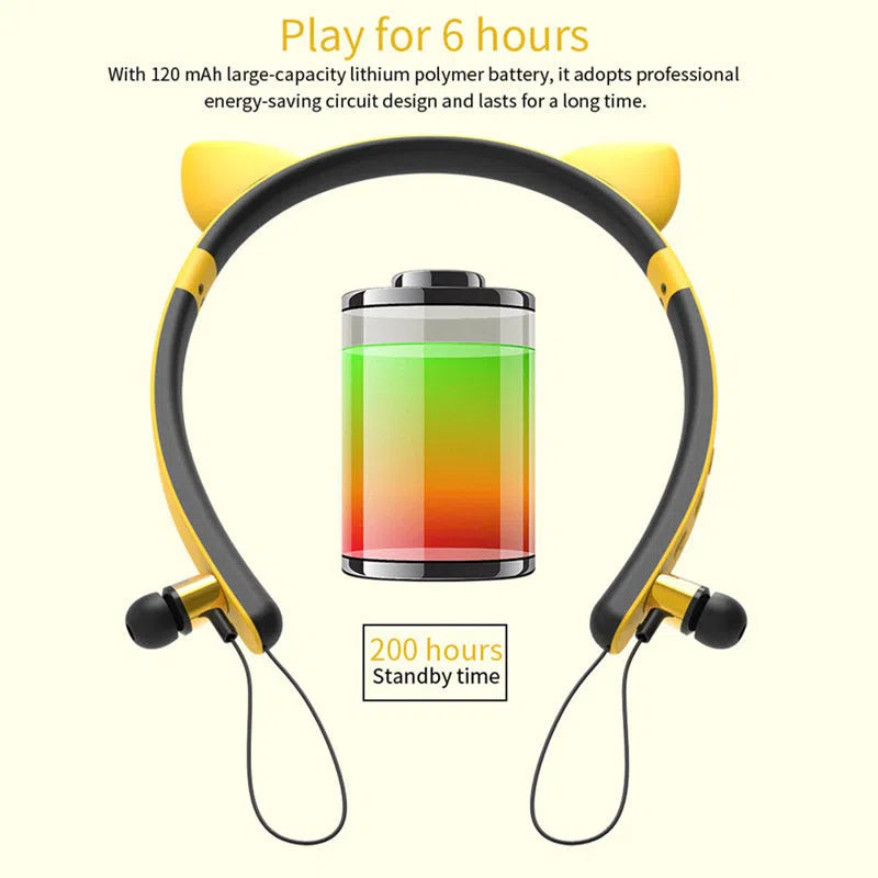 LED glowing cat ear Bluetooth headphones with microphone, detachable earmuffs, 17.5 x 2 x 20 cm headband, purple yellow blue pink