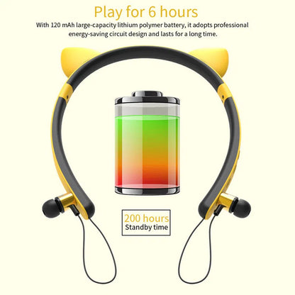 LED glowing cat ear Bluetooth headphones with microphone, detachable earmuffs, 17.5 x 2 x 20 cm headband, purple yellow blue pink