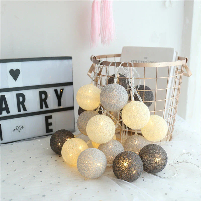 Cosy cotton ball fairy lights with warm, enchanting glow - natural, battery-powered home decor