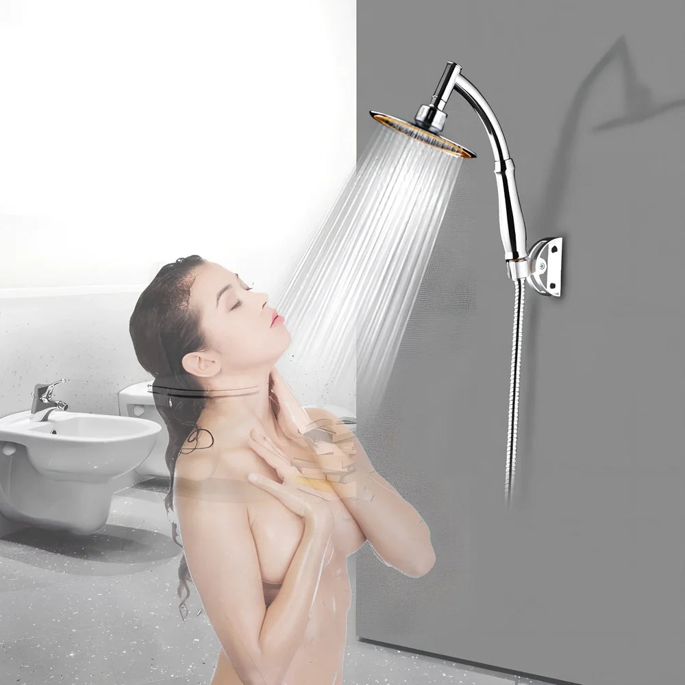 6-inch ABS pressurised shower head in silver, dual hand-held overhead mode, 150-250 grams flow for UK bathrooms