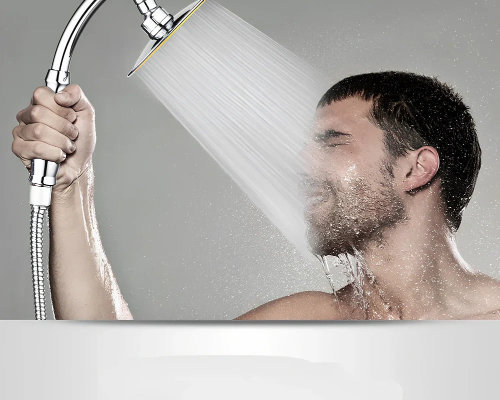 6-inch ABS pressurised shower head in silver, dual hand-held overhead mode, 150-250 grams flow for UK bathrooms