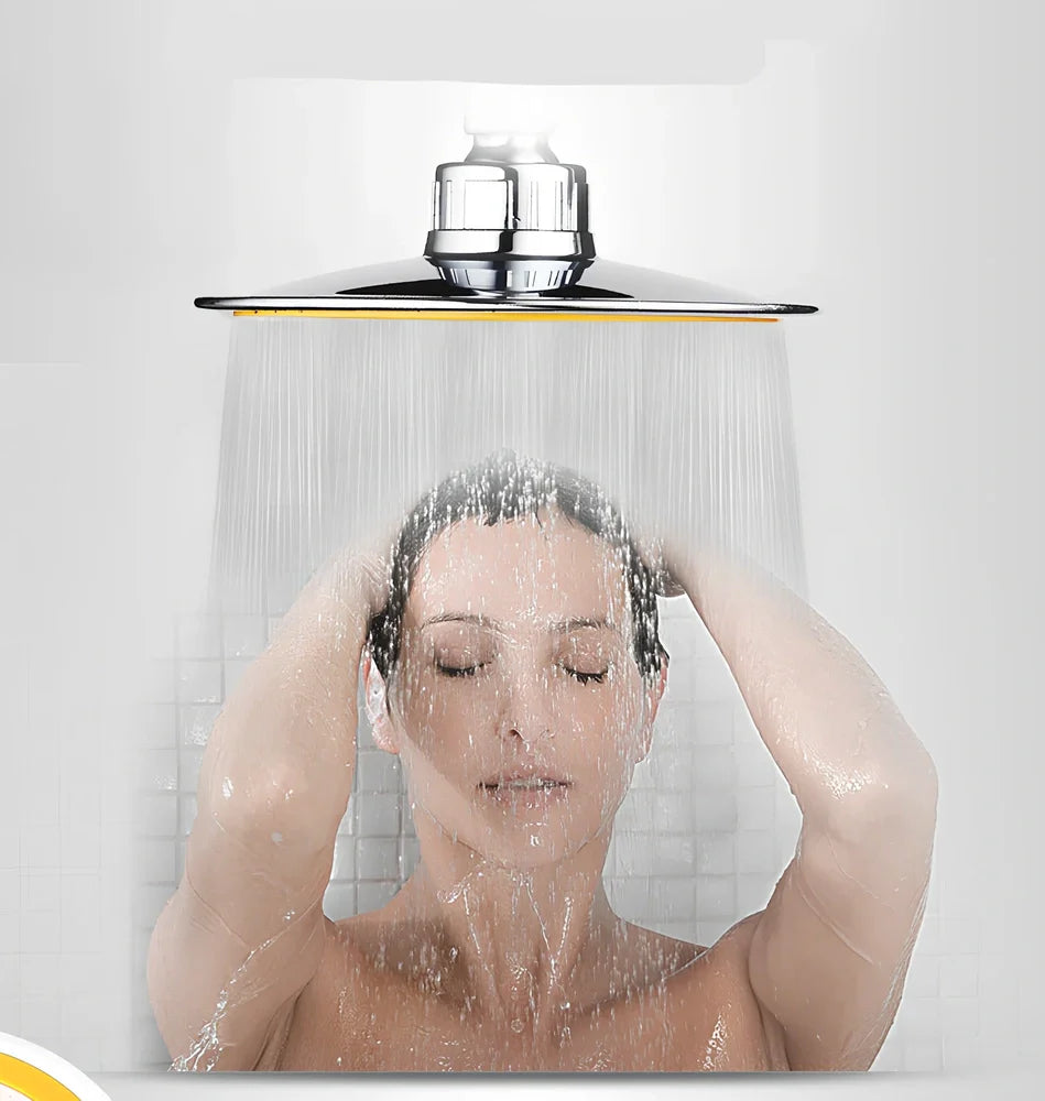 6-inch ABS pressurised shower head in silver, dual hand-held overhead mode, 150-250 grams flow for UK bathrooms