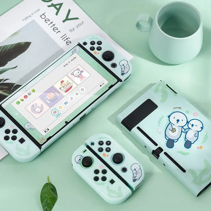 Sea Otter hard PC back cover and silicone grip case for Nintendo Switch Joy-Con controllers on a grey background.