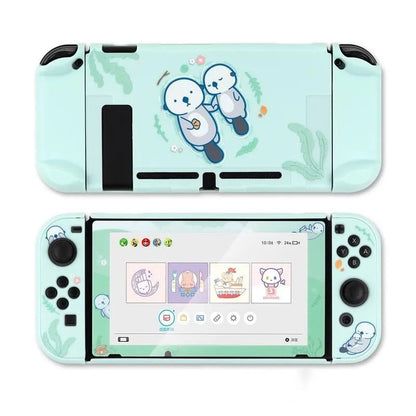 Sea Otter hard PC back cover and silicone grip case for Nintendo Switch Joy-Con controllers on a grey background.