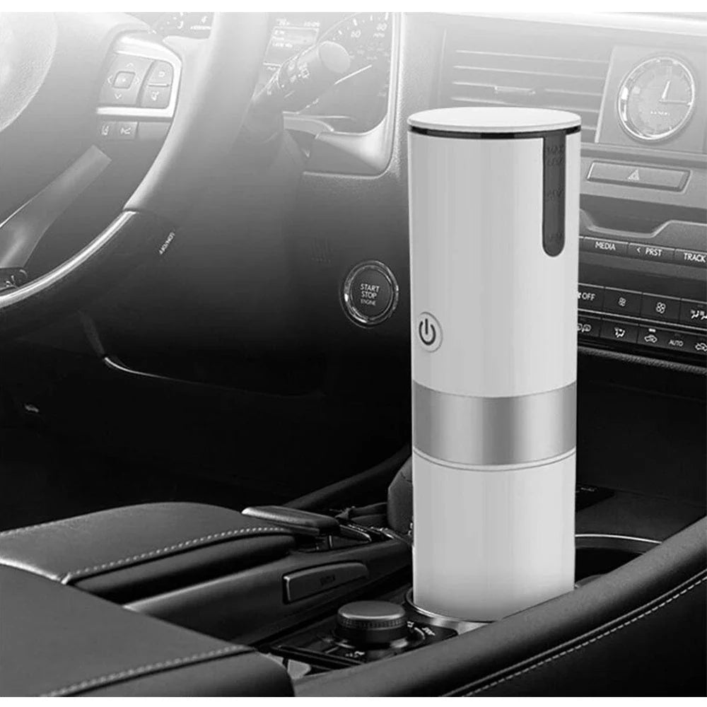 Portable espresso machine with one-touch operation, compatible with coffee capsules and ground beans, for brewing cafe-quality coffee anytime, anywhere.