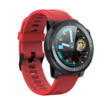 IP68 waterproof Android smartwatch for men with black silicone strap and round dial.