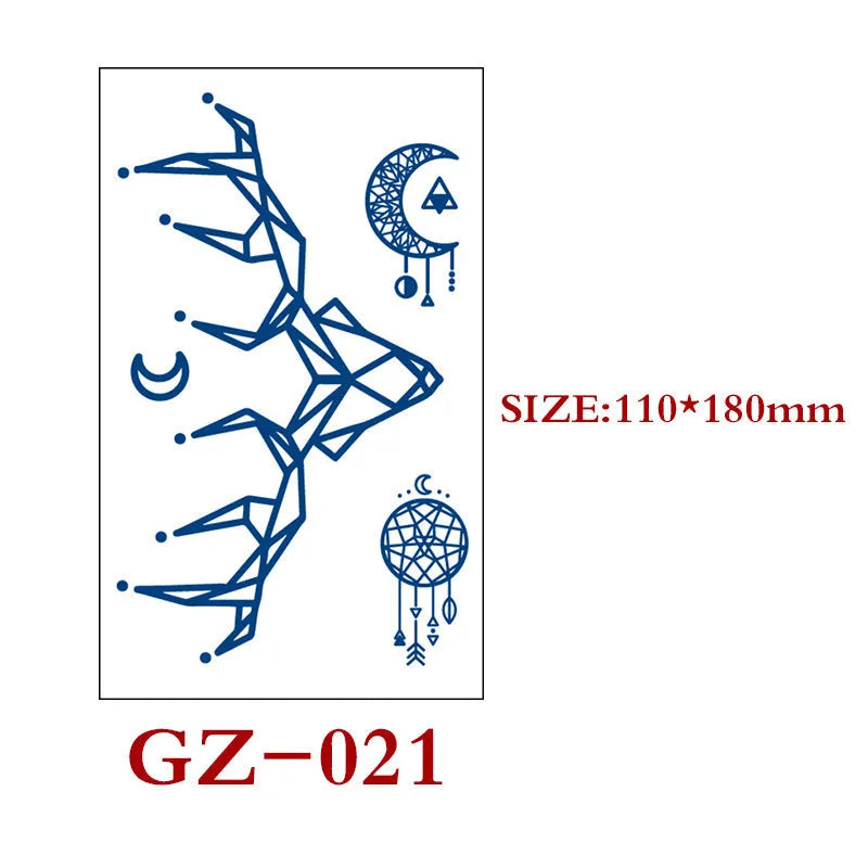 Single sheet of Juice geometric temporary tattoo stickers measuring 110mm by 180mm.