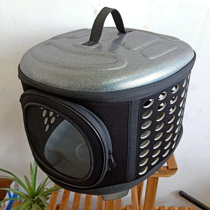Versatile pet carrier made with premium EVA materials, featuring a foldable design and breathable mesh ventilation for comfortable outdoor adventures with your dog, cat, or rabbit.