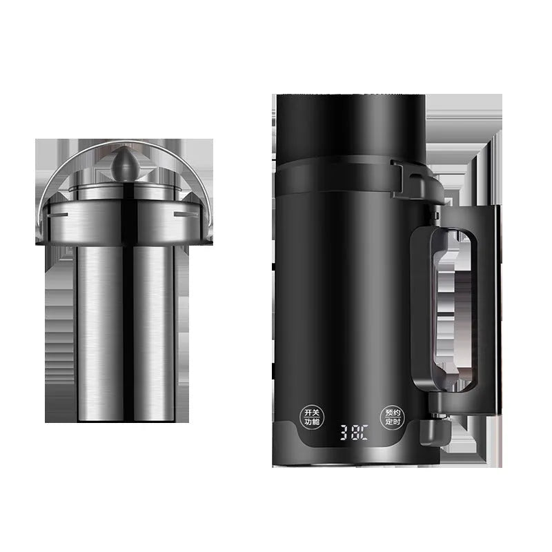 Portable black mini electric kettle with inner water level marking and compact travel design