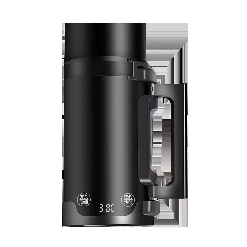 Portable black mini electric kettle with inner water level marking and compact travel design
