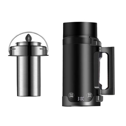 Portable black mini electric kettle with inner water level marking and compact travel design